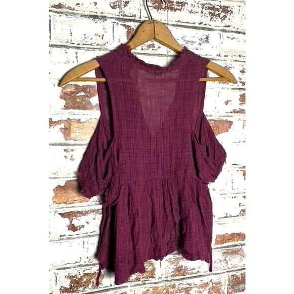 Free People Flowing Cotton Gauzy One Off The Shoulder Blouse - Picture 9 of 9